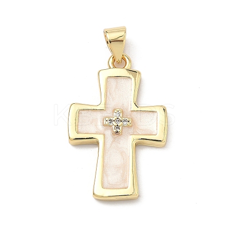 Brass Micro Pave Cubic Zirconia Pendants X-KK-P345-57G-1