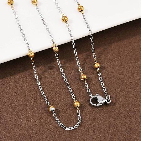 304 Stainless Steel 3MM Round Bead Cable Chain Necklaces for Women NJEW-G177-03B-GP-1