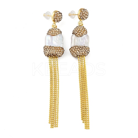 Rack Plating Nuggets Tassel Brass With Natural Pearl Handmade Indonesia Stud Earrings EJEW-U010-03A-G-1