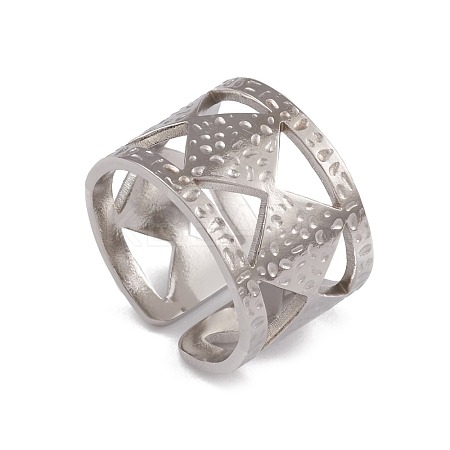 Non-Tarnish 304 Stainless Steel Rhombus Open Cuff Rings for Women RJEW-G285-31P-1