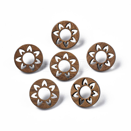 Donut with Flower Walnut Wood Stud Earrings with 316 Stainless Steel Pin for Women LS-X-EJEW-N017-007-1