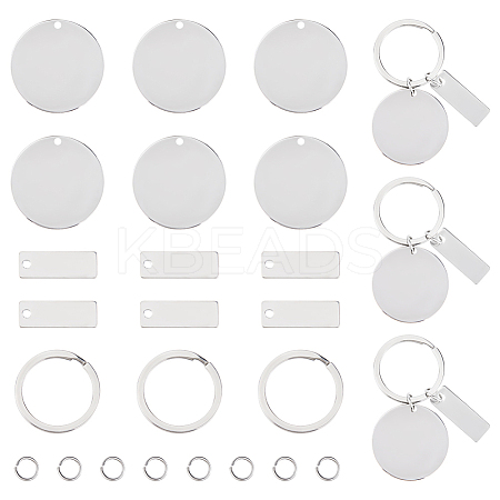 DIY Rectangle/Flat Round Stainless Steel Blank Tag Keychain Making Kit DIY-SC0026-56-1
